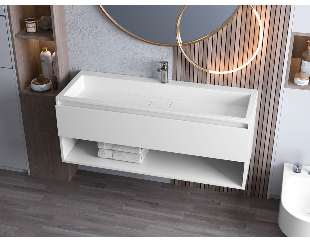 Тумба лакована, підвісна Luxor Bianko 120, з умивальником Imperio Low 120