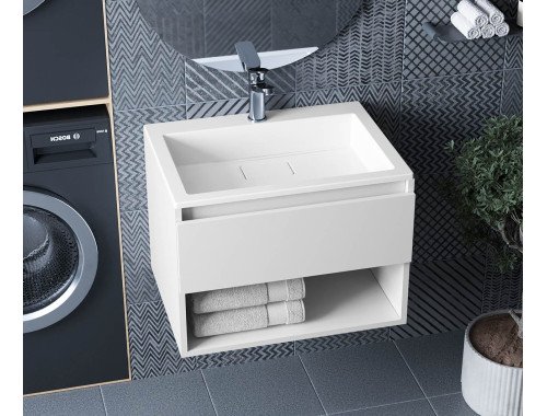 Тумба лакована, підвісна Luxor Bianko 60, з умивальником Imperio Low 60