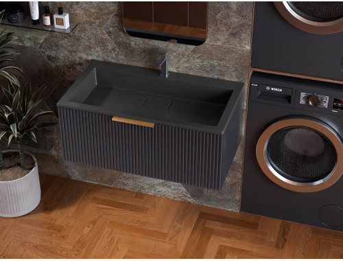 Тумба лакована, підвісна Luxor French 80 Антрацит, з умивальником Imperio Low 80 Black