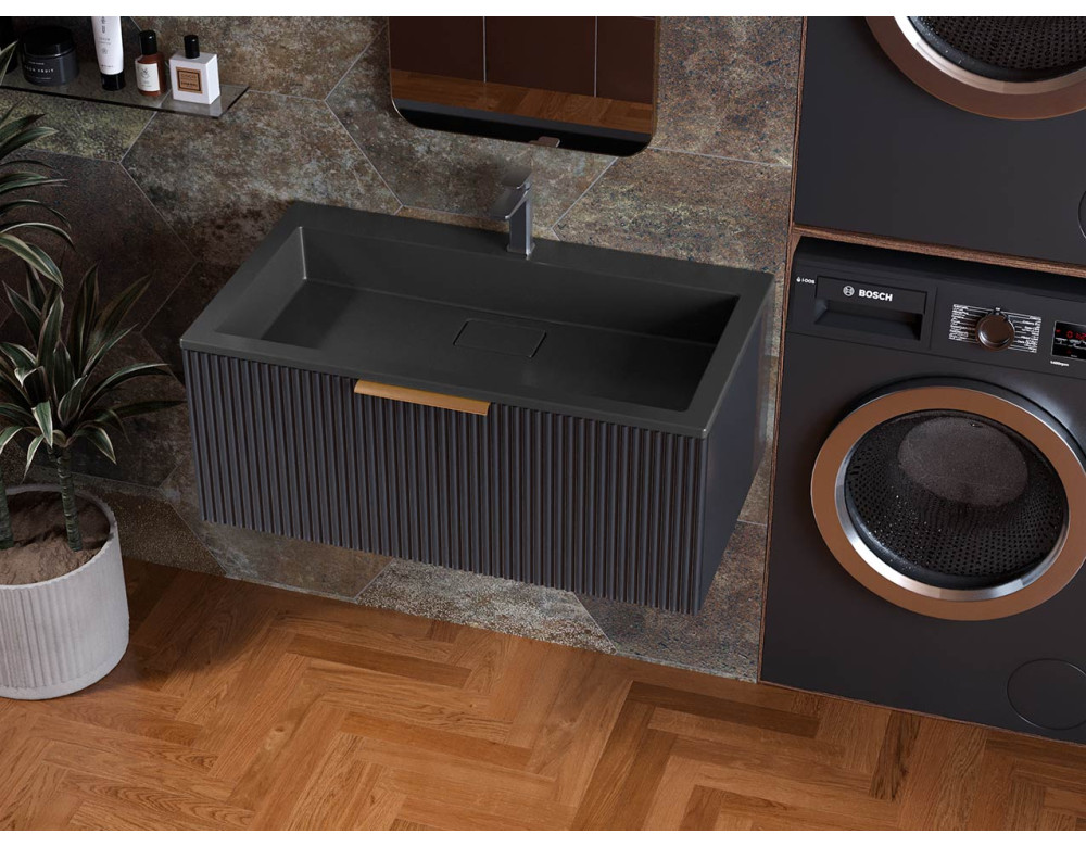 Тумба лакована, підвісна Luxor French 80 Антрацит з умивальником Imperio Low 80 Black