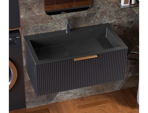 Тумба лакована, підвісна Luxor French 80 Антрацит, з умивальником  Imperio 80 Black