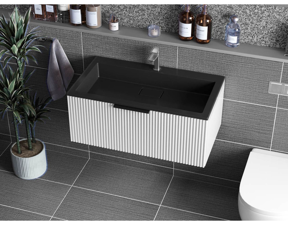 Тумба лакована, підвісна Luxor French 80 з умивальником Imperio Low 80 Black