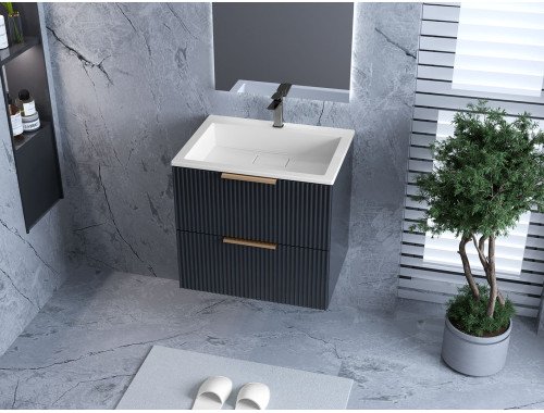 Тумба лакована, підвісна Luxor Riva 50 Антрацит, з умивальником Imperio Low 50