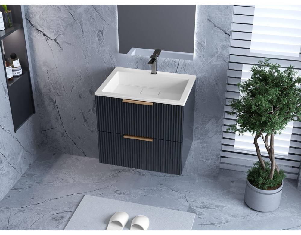 Тумба лакована, підвісна Luxor Riva 60 Антрацит з умивальником Imperio Low 60