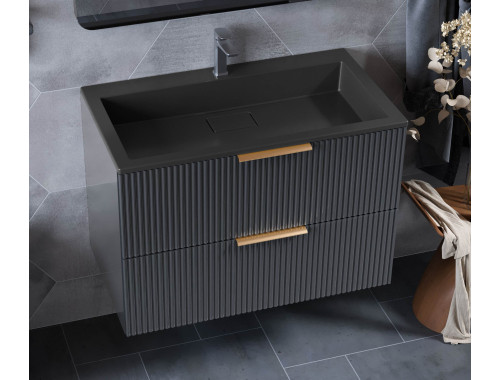 Тумба лакована, підвісна Luxor Riva 80 Антрацит, з умивальником  Imperio Low 80 Black