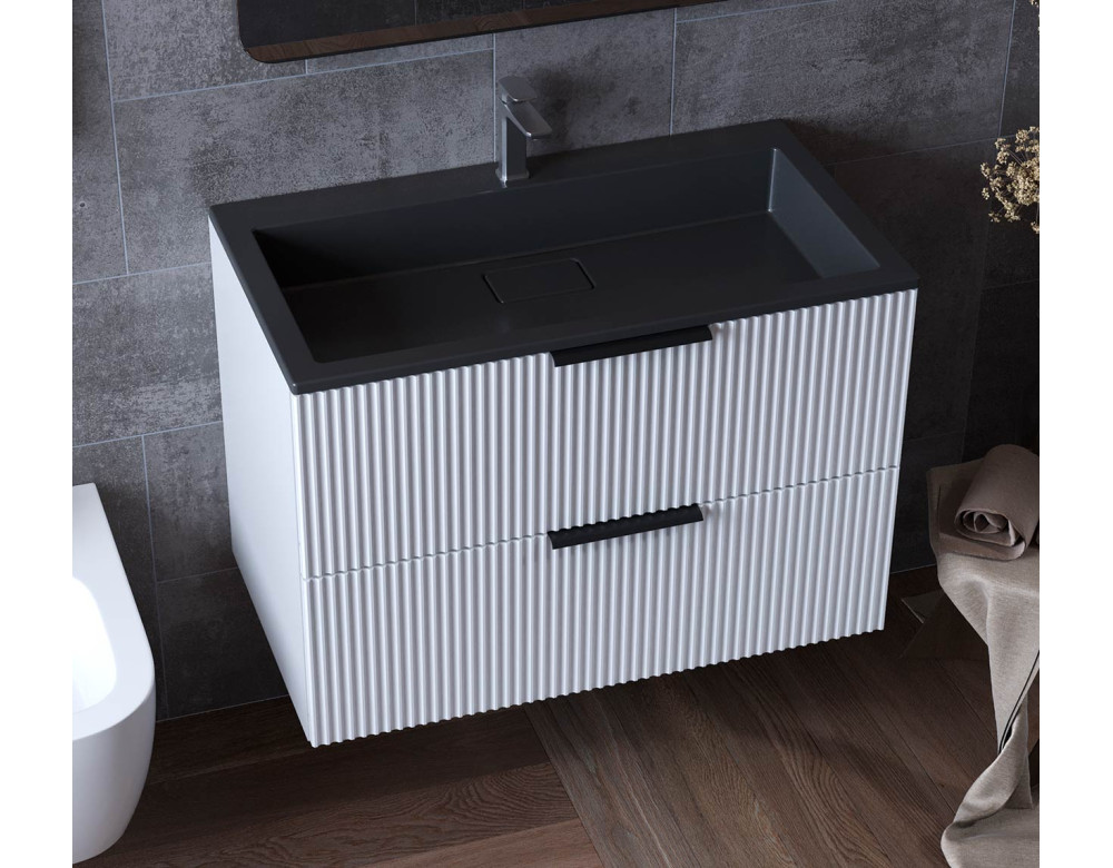 Тумба лакована, підвісна Luxor Riva 80 з умивальником Imperio Low 80 Black
