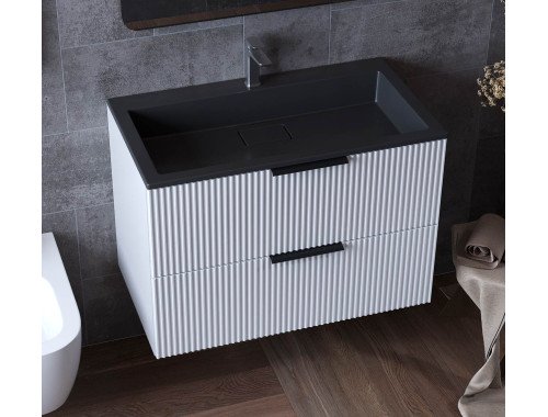 Тумба лакована, підвісна Luxor Riva 80, з умивальником Imperio Low 80 Black