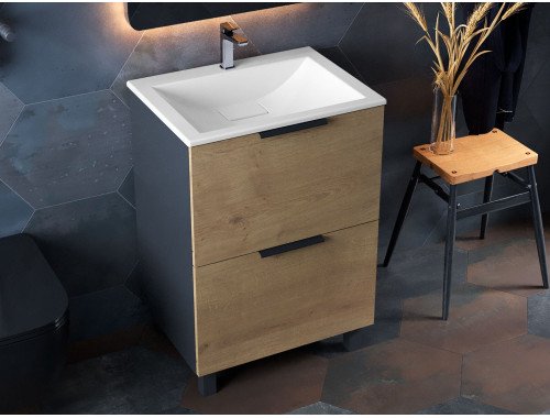 Тумба лакована, Luxor Sena 50 Дуб, з умивальником Veo Low 50