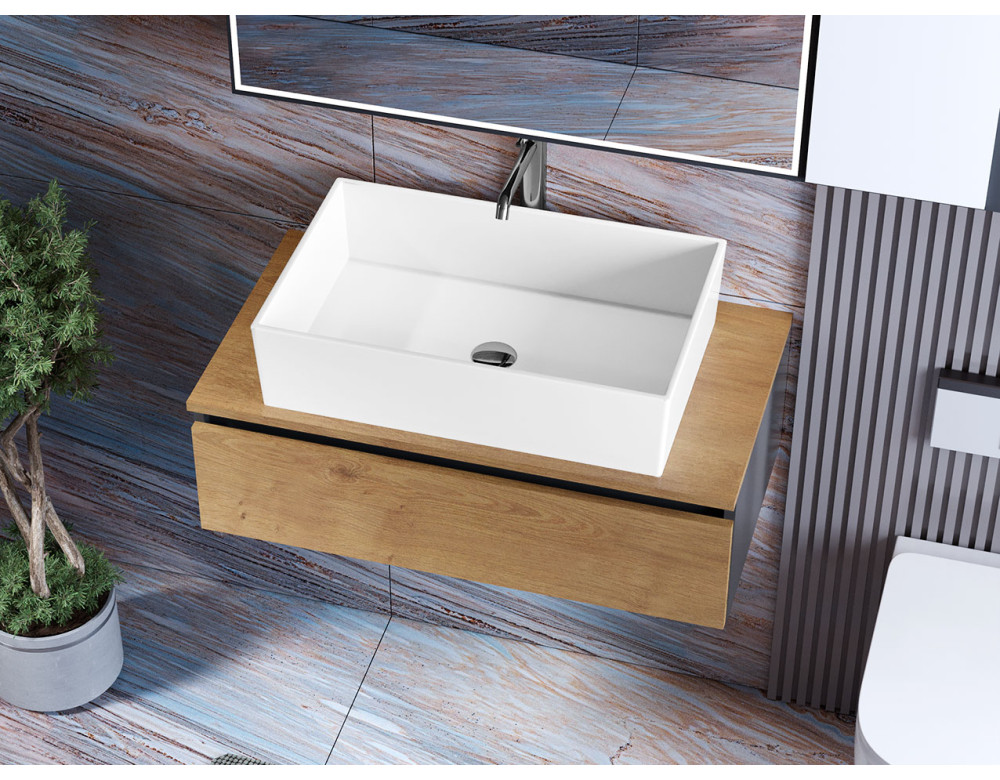 Тумба лакована, підвісна Luxor Smart 80 Дуб, з накладним умивальником Avalon 60