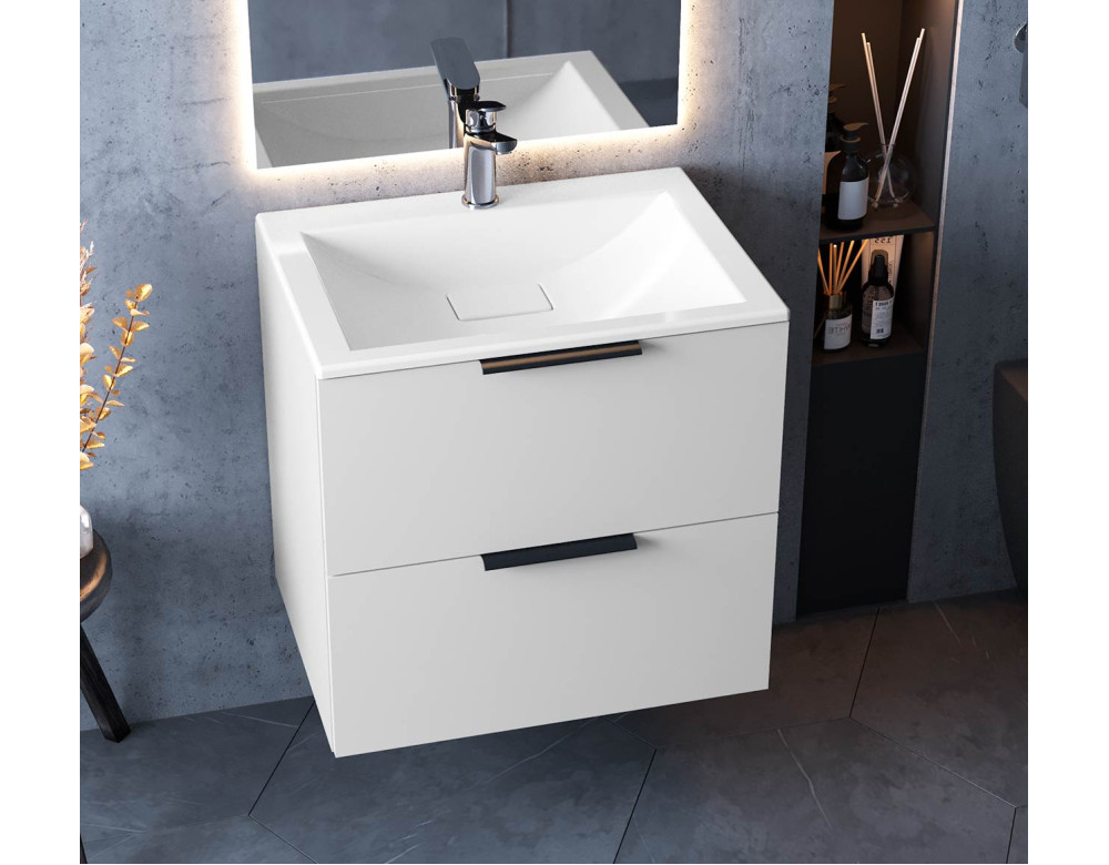 Тумба лакована, підвісна Luxor Tina 60, з умивальником Veo Low 60