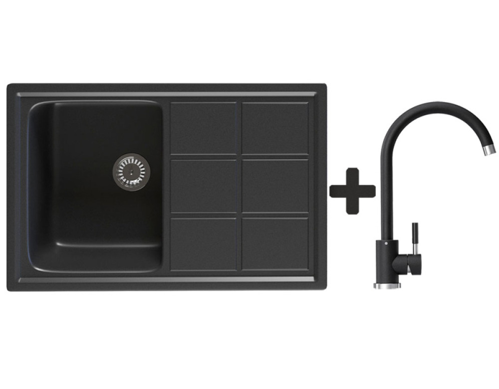 Комплект: мийка гранітна Stella Bavaria Чорний + Кран