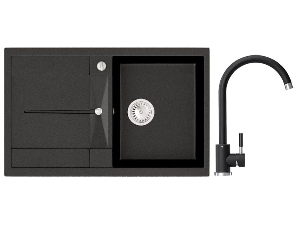 Комплект: мийка гранітна Stella Napoli Чорний + Кран