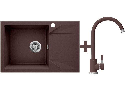Комплект: мийка гранітна Stella Sanita Compact Коричневий + Кран